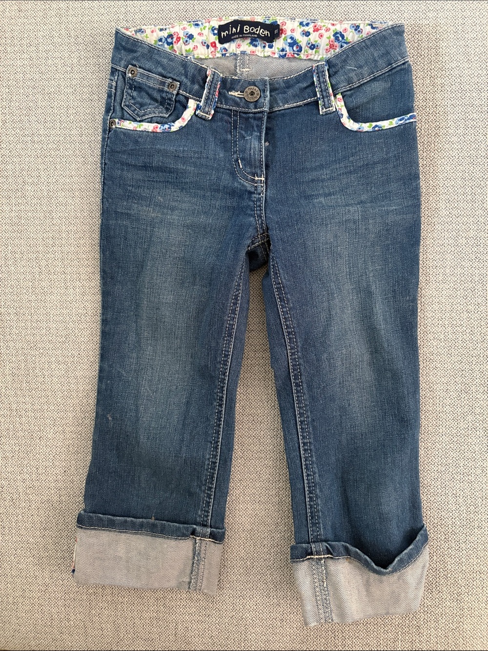 Mini Boden Blue Cropped Denim Jeans with Floral Trim
